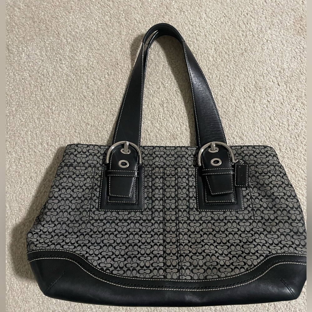 Coach Gray and Black Signature Canvas Tote
